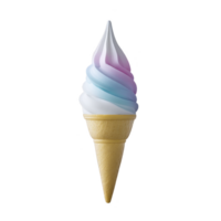 Swirl of pastel colored soft serve ice cream cone, featuring shades of pink, blue, and white, creates delightful and whimsical treat. smooth texture and vibrant colors evoke sense of joy png