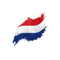 Image features creative brushstroke design of Netherlands flag, showcasing red, white, and blue colors dynamic and artistic style. flag appears to be painted with textured effect, giving it png