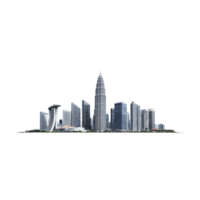 Futuristic city skyline featuring modern skyscrapers and iconic architecture, set against clear sky. image showcases blend of innovative design and urban development, highlighting vibrant png