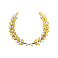 Golden laurel wreath symbolizing victory and achievement, often used in awards and ceremonies. elegant design features detailed leaves, creating sense of prestige and honor png
