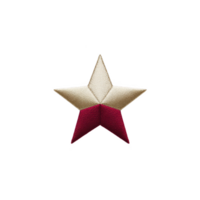 Gold and red embroidered star patch with textured surface, perfect for clothing decoration or crafts. star design is simple yet elegant, adding touch of style png