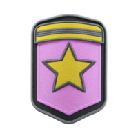 Colorful embroidered patch features yellow star on pink background with gray and yellow stripes, symbolizing achievement or rank png