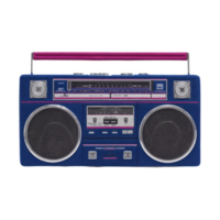 Vintage blue and pink boombox with large speakers and handle, showcasing retro design and nostalgic appeal. boombox features dials and cassette player, evoking classic 1980s vibe png