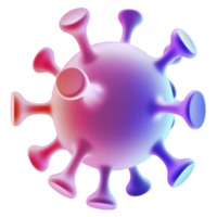 3D illustration of virus particle with spherical shape and spike like protrusions, featuring gradient of pink, purple, and blue colors png