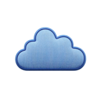 Blue cloud shaped fabric patch with textured surface and outlined edges, isolated on transparency background. patch has soft and playful appearance, suitable for clothing or accessories png