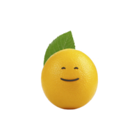 Cheerful yellow lemon with smiling face and green leaf on top, isolated on transparency background, creates playful and whimsical image png