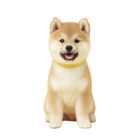 Cute Shiba Inu puppy with yellow collar sits happily, showcasing its fluffy fur and adorable expression. puppy ears are perked up, adding to its playful and charming demeanor png