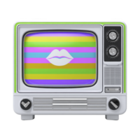Retro television with colorful striped screen displays white lips icon, evoking sense of nostalgia and pop art style. vintage design contrasts with vibrant modern graphics png
