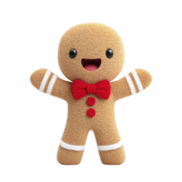 Cute gingerbread character with red bow tie and buttons, smiling joyfully with arms outstretched, embodies festive and playful spirit png
