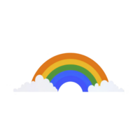 Vibrant rainbow arches over fluffy white clouds against clear background, showcasing spectrum of colors from red to violet. simple and cheerful design evokes sense of joy and wonder png