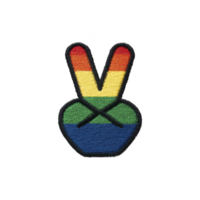 colorida bordado fragmento características Paz placa com arco Iris listras, simbolizando diversidade e unidade. vibrante Projeto é conjunto contra transparência fundo, destacando Está mensagem png