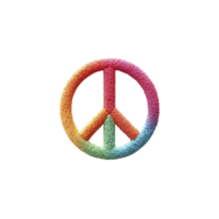 Colorful embroidered peace symbol with gradient of rainbow colors, representing harmony and unity. vibrant design stands out against plain background, conveying message of peace png