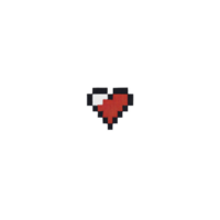 Pixelated red heart with retro design, featuring simple and nostalgic style, often associated with games and digital art. heart is composed of red, white, and black pixels png