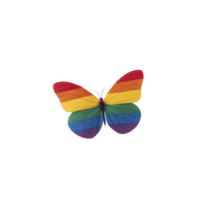 Vibrant butterfly with rainbow colored wings symbolizes diversity and inclusivity, set against plain background. colorful pattern evokes sense of joy and freedom png