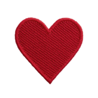 Red embroidered heart patch with textured surface, perfect for adding touch of love to clothing or accessories. vibrant color and detailed stitching create charming and heartfelt design png