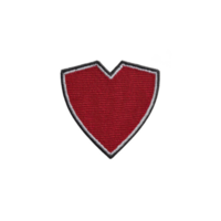Red heart shaped patch with gray border, symbolizing love and affection. patch is embroidered, giving it textured appearance, and is isolated on transparency background png