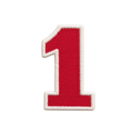 Red embroidered number one patch with white border on transparency background, symbolizing achievement or ranking png
