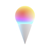 Colorful, glowing ice cream cone with gradient sphere on top creates whimsical and modern design. vibrant colors blend seamlessly, giving futuristic and playful feel png