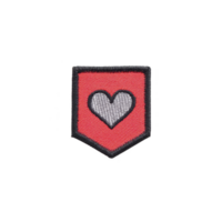 Red embroidered patch with black border features white heart in center, symbolizing love and affection. patch has shield like shape, adding sense of protection.red embroidered patch png
