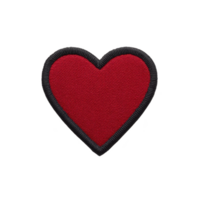 Red heart shaped fabric patch with black border, symbolizing love and affection, isolated on transparency background png