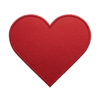 röd tyg hjärta lappa med texturerad yta och sys kanter, symboliserar kärlek och tillgivenhet, isolerat på genomskinlighet bakgrund png