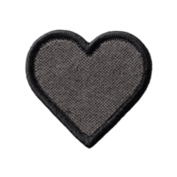 Textured gray heart shaped patch with black border, suitable for clothing or accessories, conveys sense of warmth and style. fabric texture adds tactile element png