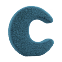 Fluffy, blue, crescent shaped pillow with soft texture, resembling letter C. It appears cozy and inviting, ideal for decorative or comfort purposes png