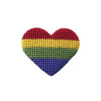 Colorful heart shaped patch with rainbow stripes symbolizes diversity and inclusion. vibrant design is crafted with textured, woven appearance, evoking sense of unity and pride png