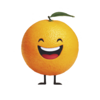 Cheerful orange with smiling face and cartoon legs, expressing joy and playfulness. vibrant fruit is depicted with single green leaf on top, adding whimsical touch png