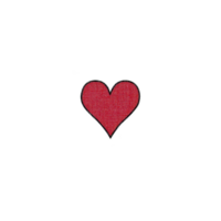 Red heart patch with textured fabric appearance, outlined in black, isolated on transparency background. simple design conveys love and affection, suitable for crafts or fashion png