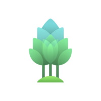 Stylized, abstract tree design with overlapping green and blue leaves creates harmonious and eco friendly symbol. layered leaves form symmetrical, modern representation of nature png
