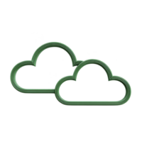 Two green outlined cloud icons on transparent background, symbolizing digital storage or weather. simple design is modern and minimalistic png