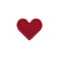 Red embroidered heart patch with textured stitching on transparency background, symbolizing love and affection. patch is simple yet expressive, ideal for clothing or accessories png