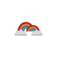 Colorful rainbow patch with two rainbows and fluffy clouds, perfect for adding cheerful touch to clothing or accessories. vibrant colors create playful and joyful vibe png