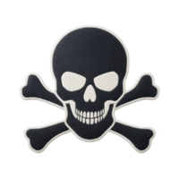 Black and white skull and crossbones symbol with textured appearance, often associated with danger or piracy. design is bold and striking, featuring prominent skull with crossed bones behind it png