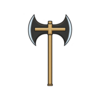 Double headed axe with wooden handle and sharp black blades is depicted, symbolizing strength and tradition. design is simple yet striking, evoking sense of history and power png