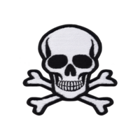 White skull and crossbones symbol with black outline, often associated with danger or piracy, is depicted on plain background. design is simple and bold png