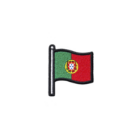 Image shows small embroidered patch of Portuguese flag, featuring green and red vertical stripes with central coat of arms. patch is designed for attachment to clothing or accessories png