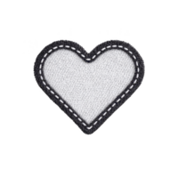 Heart shaped fabric patch with black border and white stitching, perfect for adding touch of love to clothing or accessories. simple design is both charming and versatile png
