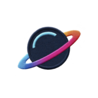 Colorful embroidered patch of planet with vibrant ring, resembling Saturn, on transparency background. design features gradient of blue, pink, and orange hues, creating playful and cosmic feel png