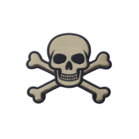 Skull and crossbones emblem with textured appearance, featuring beige skull and crossed bones on transparency background, symbolizing danger or warning png