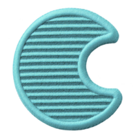 Textured, crescent shaped patch in light blue with ribbed pattern, perfect for adding unique touch to clothing or accessories. design is simple yet stylish png