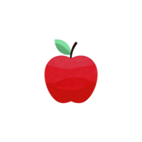 Vibrant red apple illustration with green leaf and black stem, set against plain background, showcasing simple and colorful design png