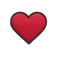 Red heart shaped fabric patch with black border, symbolizing love and affection. patch is isolated on transparency background, highlighting its vibrant color and simple design png