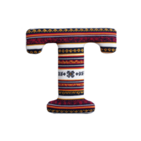 Decorative letter T with colorful ethnic patterns, featuring intricate designs in red, yellow, and black on transparency background, creating vibrant and artistic appearance png