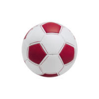 Red and white soccer ball with classic hexagon and pentagon pattern, isolated on transparency background. ball vibrant colors and texture are clearly visible png