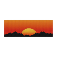 Vibrant sunset with glowing sun setting behind silhouette of mountains, creating gradient of warm orange and red hues in sky png