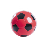 Red and black soccer ball with glossy finish is isolated on transparency background, showcasing its vibrant colors and classic hexagonal pattern png