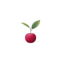 Vibrant red apple with two green leaves on stem, isolated on transparency background, symbolizes freshness and simplicity. apple texture is smooth and appealing png