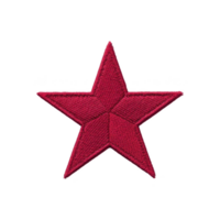 Red embroidered star patch with textured surface, symbolizing achievement or decoration, isolated on transparency background. star has bold and striking appearance png